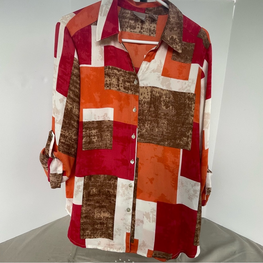 Chico's Multi Colored Geometric Button Down Shirt… - image 1